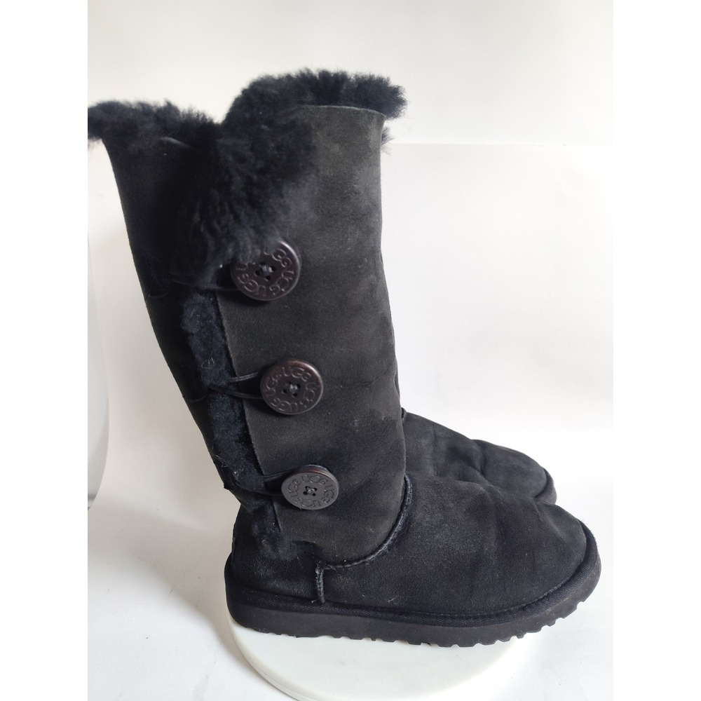 Ugg Boots 6 Bailey Tall Button Triplet Black Suede Shearling Winter 1873 Cozy